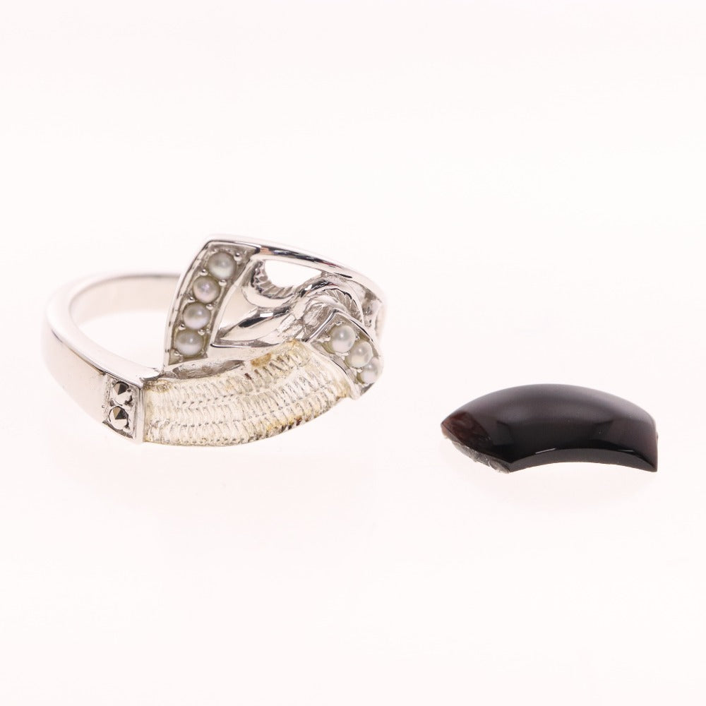 ■ 碌山 ルコリエ リング 指輪 アクセサリー オニキス パール マルカジット 925刻印 5g 13号 シルバー ブラック 付属品付き