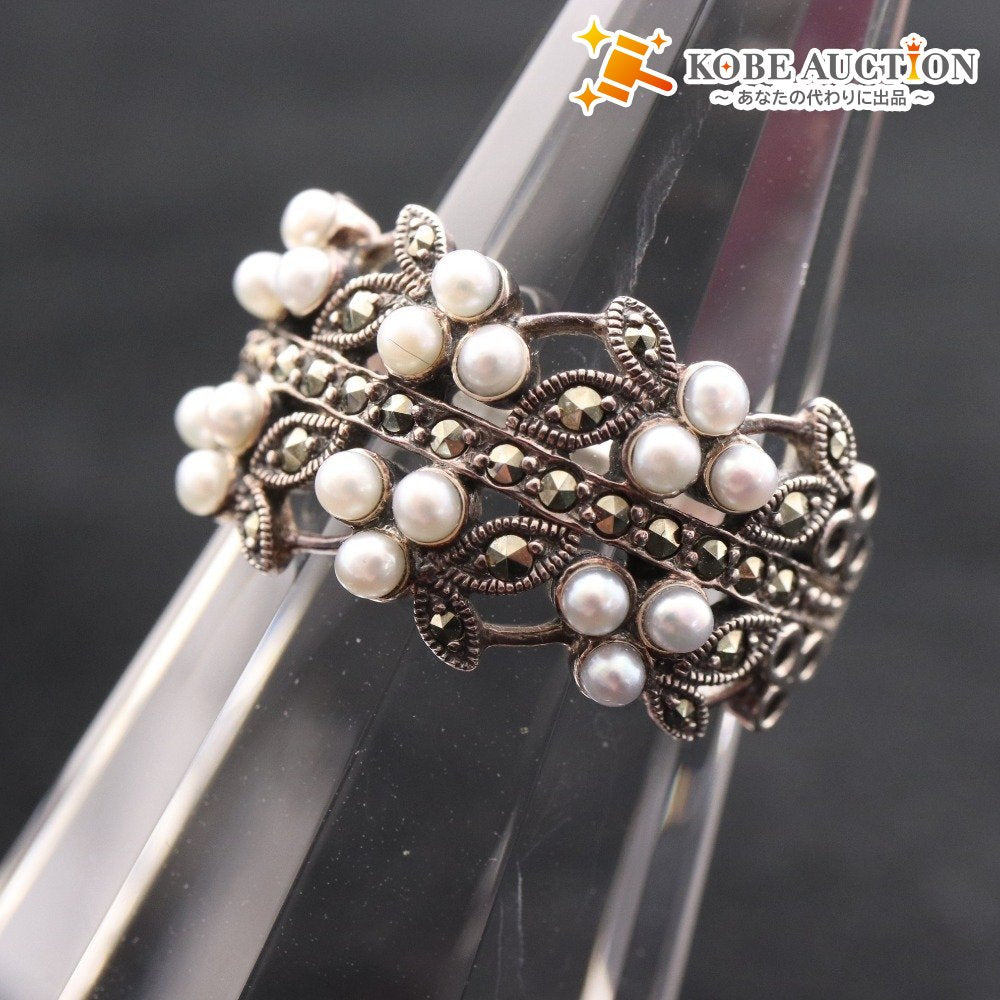 ■ Rokuzan Ring Freshwater Pearl Ring White Clover Flower Crown Flower AG925 Stamp 4.6g Size 13 Accessory