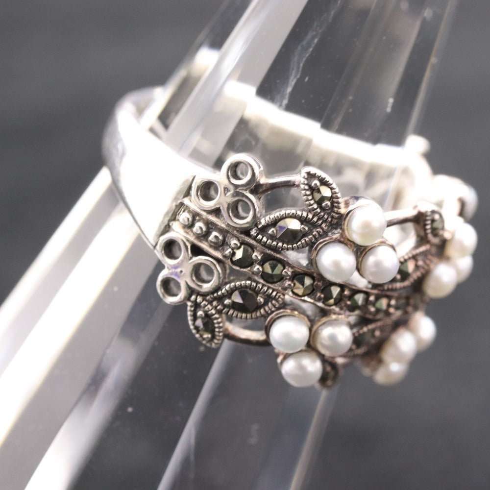 ■ Rokuzan Ring Freshwater Pearl Ring White Clover Flower Crown Flower AG925 Stamp 4.6g Size 13 Accessory