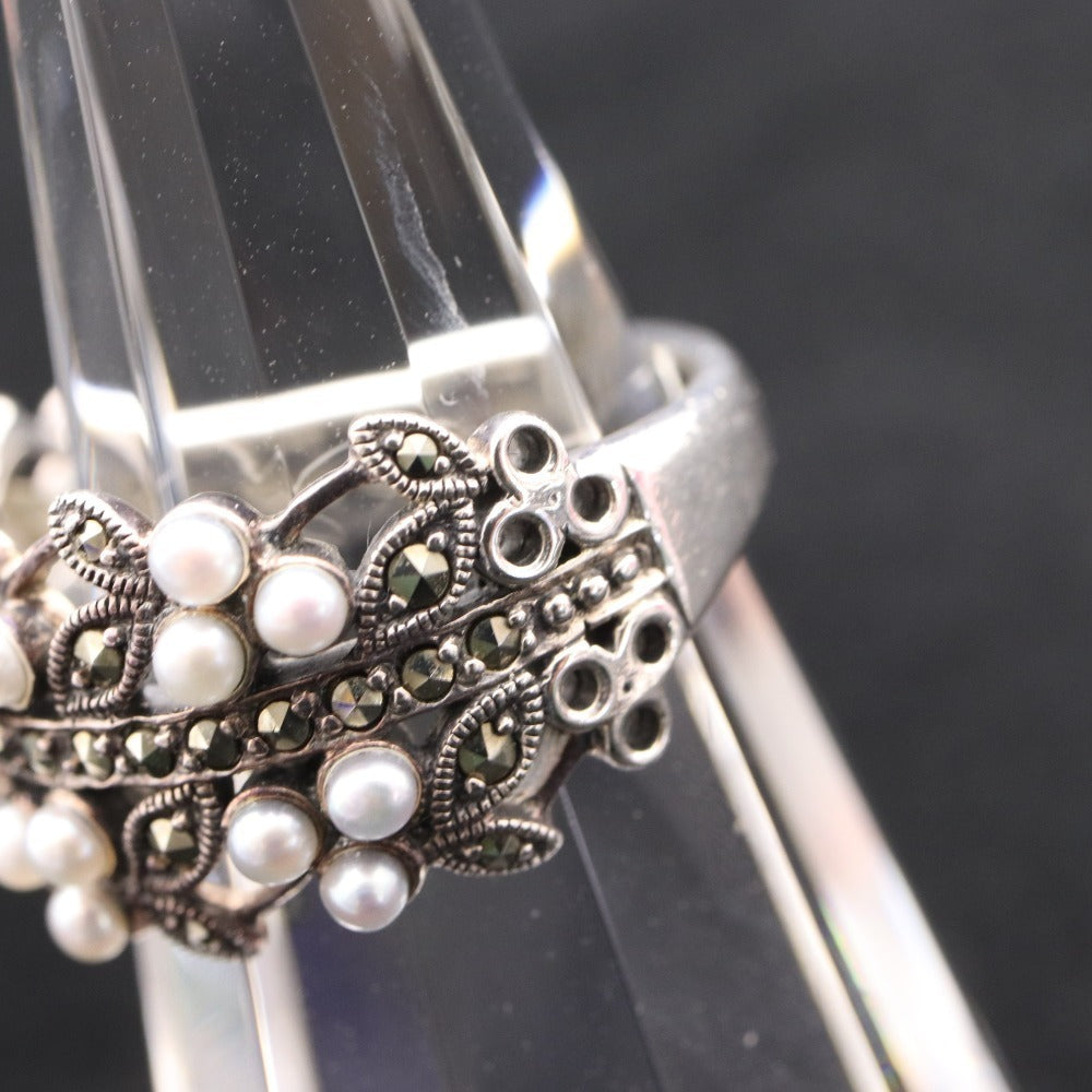 ■ Rokuzan Ring Freshwater Pearl Ring White Clover Flower Crown Flower AG925 Stamp 4.6g Size 13 Accessory