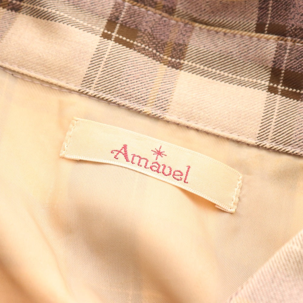 ■ Amabel One-piece dress, short sleeve top, skirt, checkered, ribbon, frill, women's, F, brown