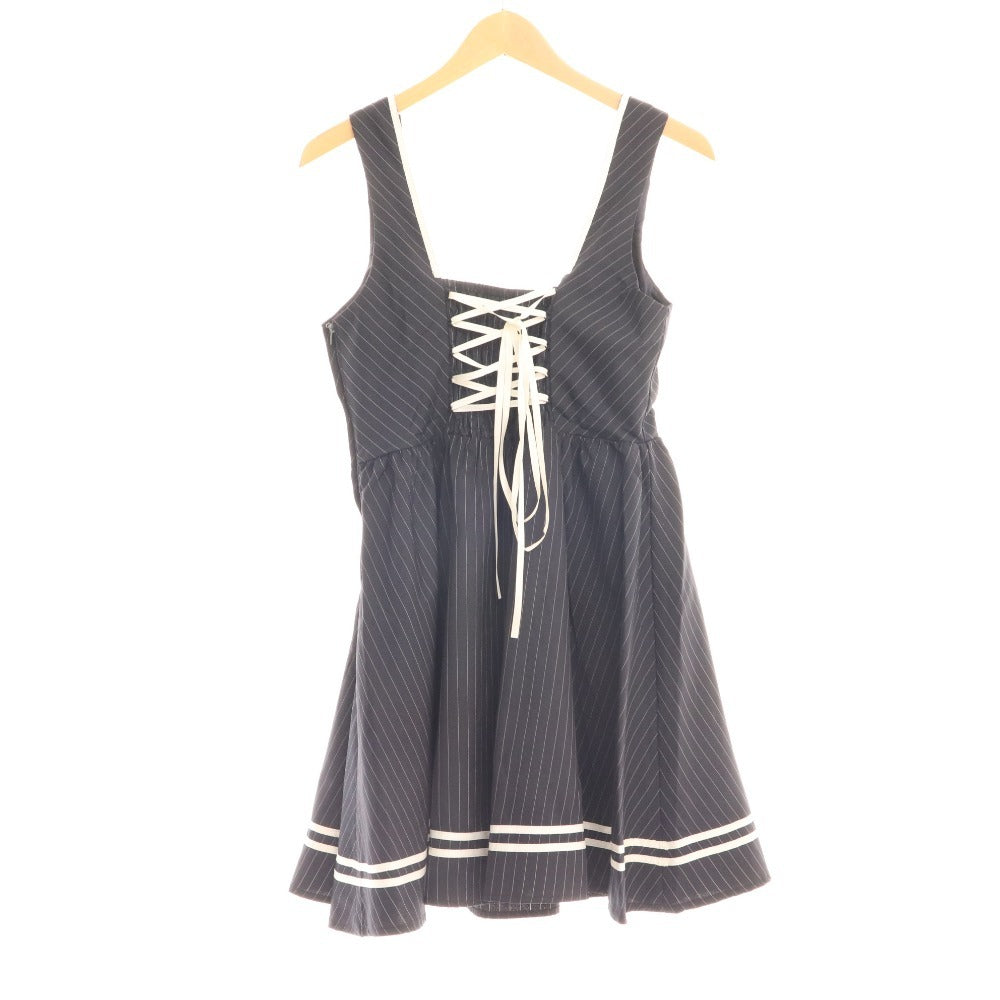 ■ Amabel One-piece dress, sleeveless, top, skirt, stripes, ribbon, gold buttons, women's, M, navy