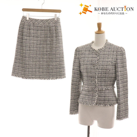 ■ M's Gracie Set-up Jacket Blazer Skirt Tweed Women's Size 40 White with Corsage