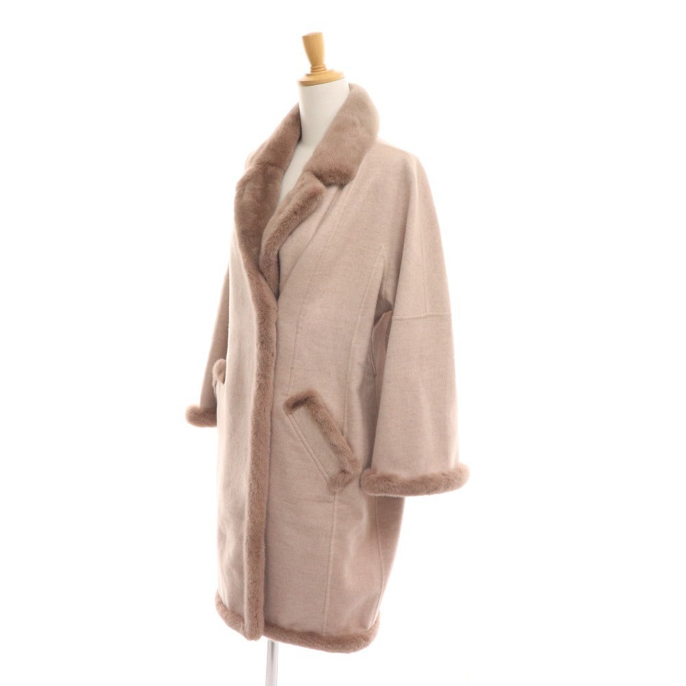 ■ Rotini Mink Long Coat Outerwear Belted Wool Cashmere Women's Size 42 Pink