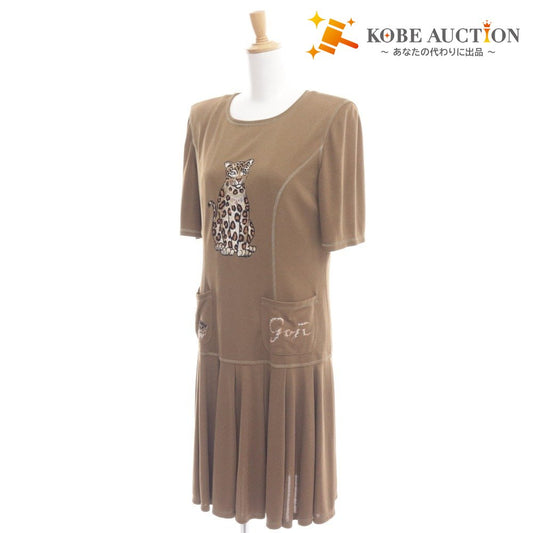 ■ 伊太利屋 ワンピース 半袖 トップス ボトムス アニマル ヒョウ 切り替え レディース 11 ブラウン タグ付き 未使用