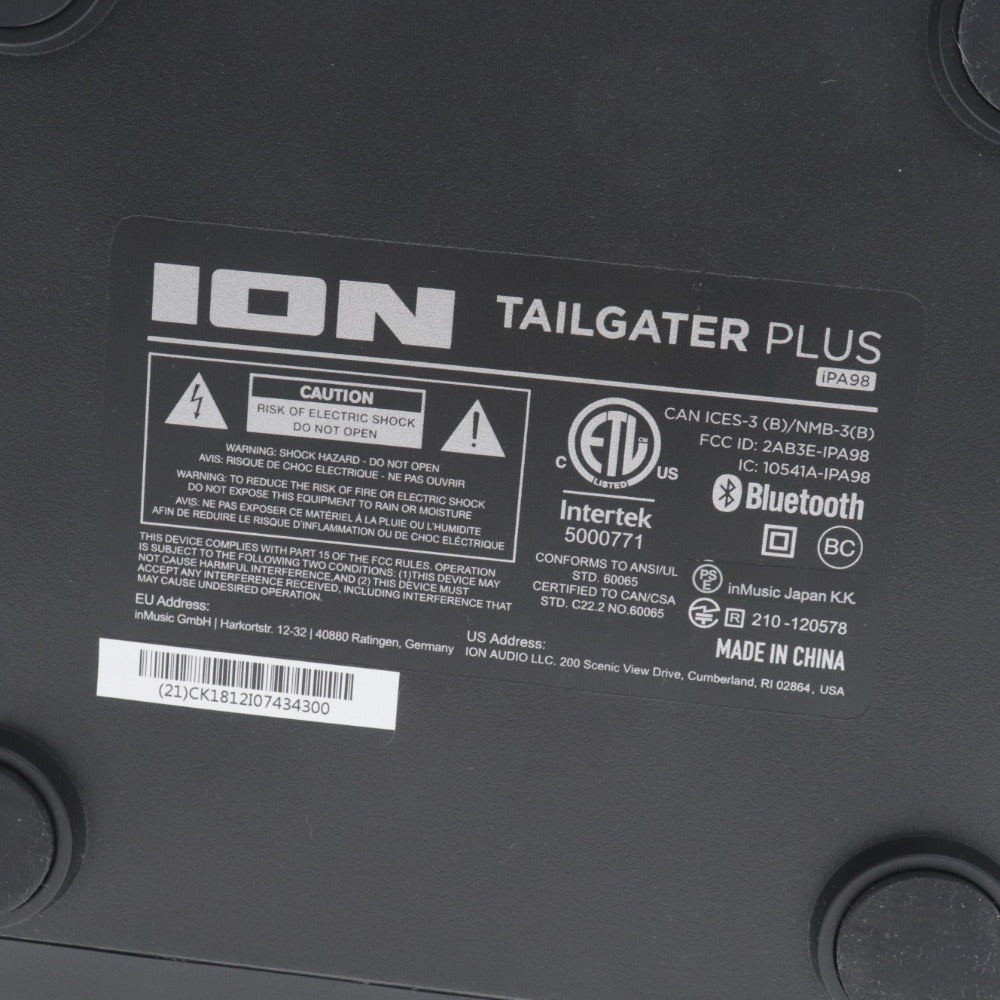 ■ アイオン Tailgater plus IPA98 スピーカー AM/FMラジオ Bluetooth対応 低音強化機能搭載 スマホ充電可能 通電確認済み 未使用