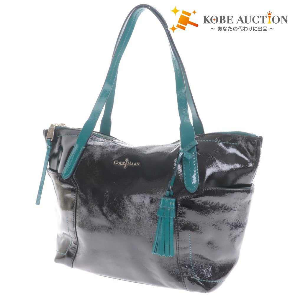 ■ Cole Haan tote bag, patent leather, women's, black, green, with accessories