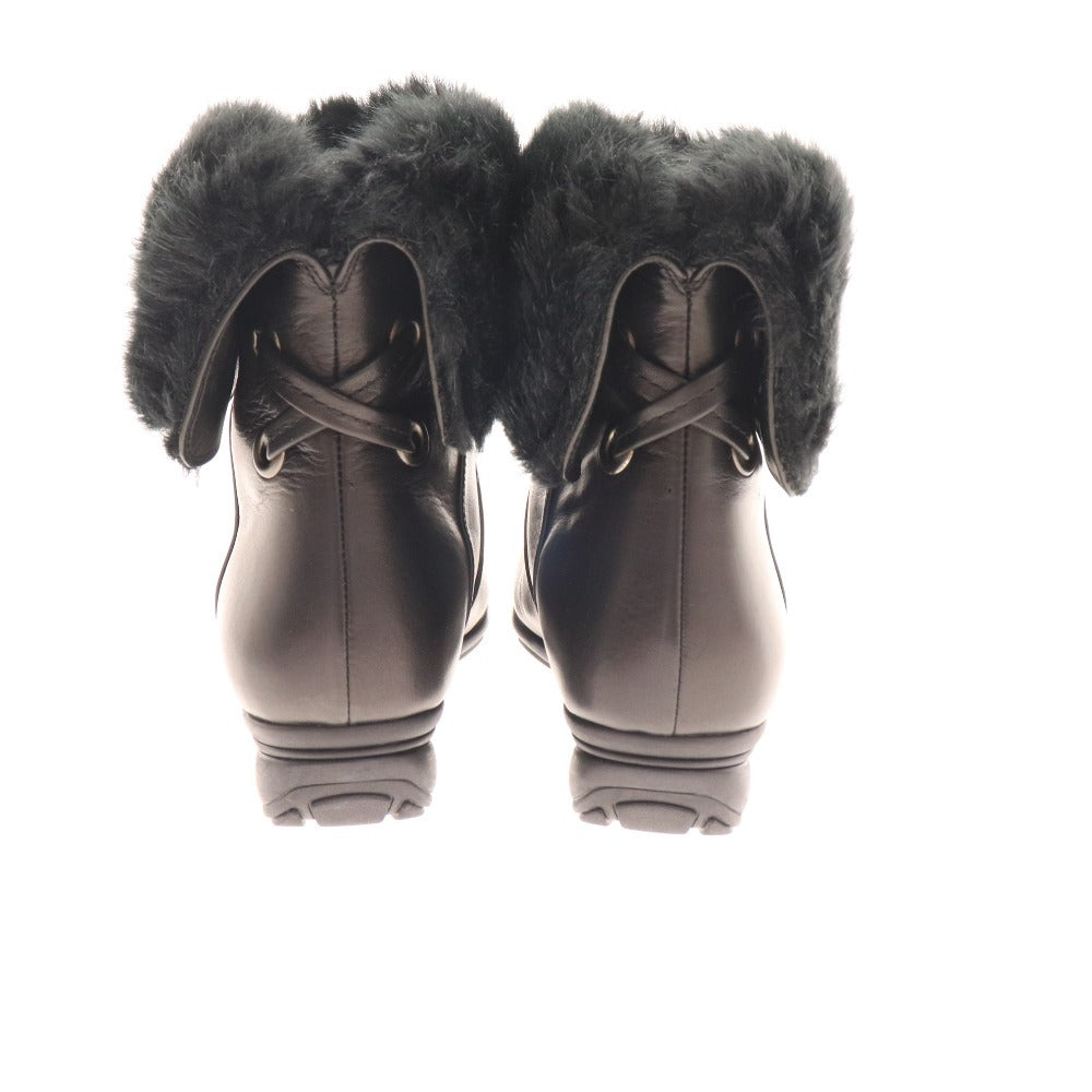 ■ Diana short boots, shoes, leather, fur, women's, size 22.5, black, box included, unused