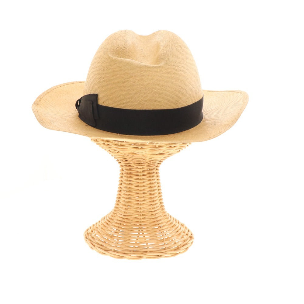 ■ Borsalino Fedora Straw Hat 100% Parlia Men's Size 60 Beige