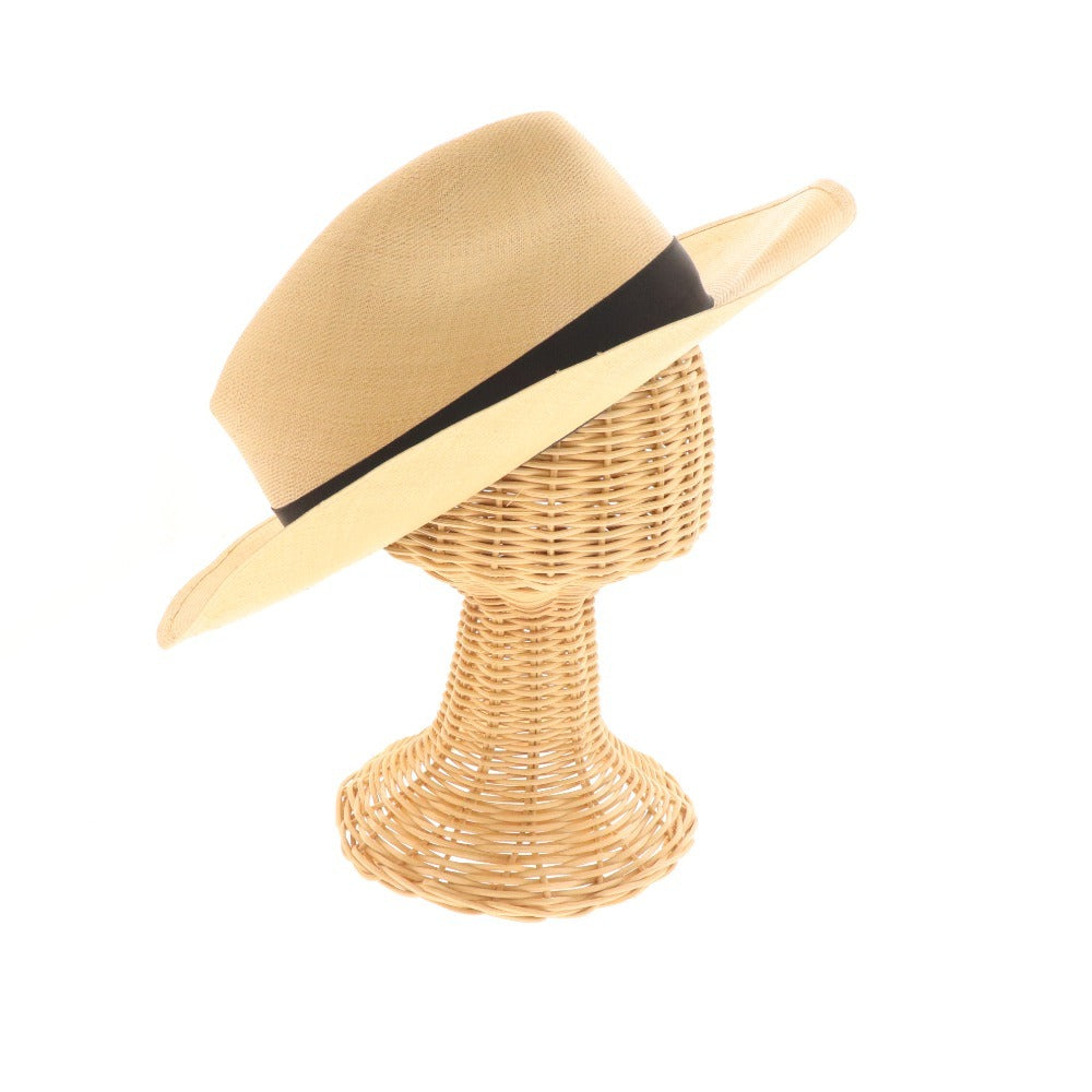 ■ Borsalino Fedora Straw Hat 100% Parlia Men's Size 60 Beige