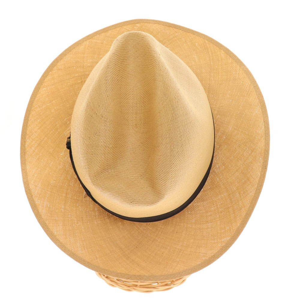 ■ Borsalino Fedora Straw Hat 100% Parlia Men's Size 60 Beige