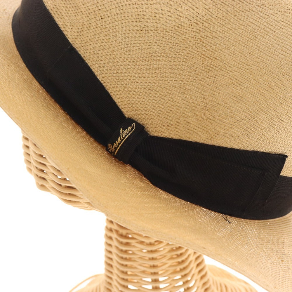 ■ Borsalino Fedora Straw Hat 100% Parlia Men's Size 60 Beige