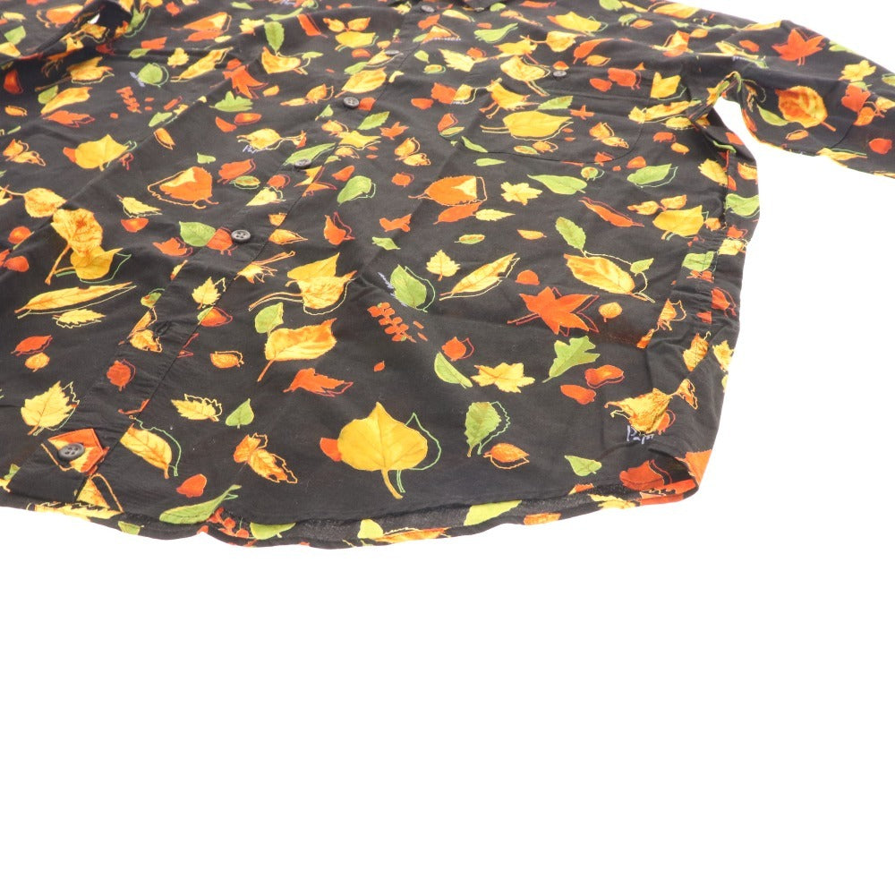 ■ Papas Shirt Long Sleeve Top Autumn Autumn Leaves Pattern 100% Cotton Men's M Black