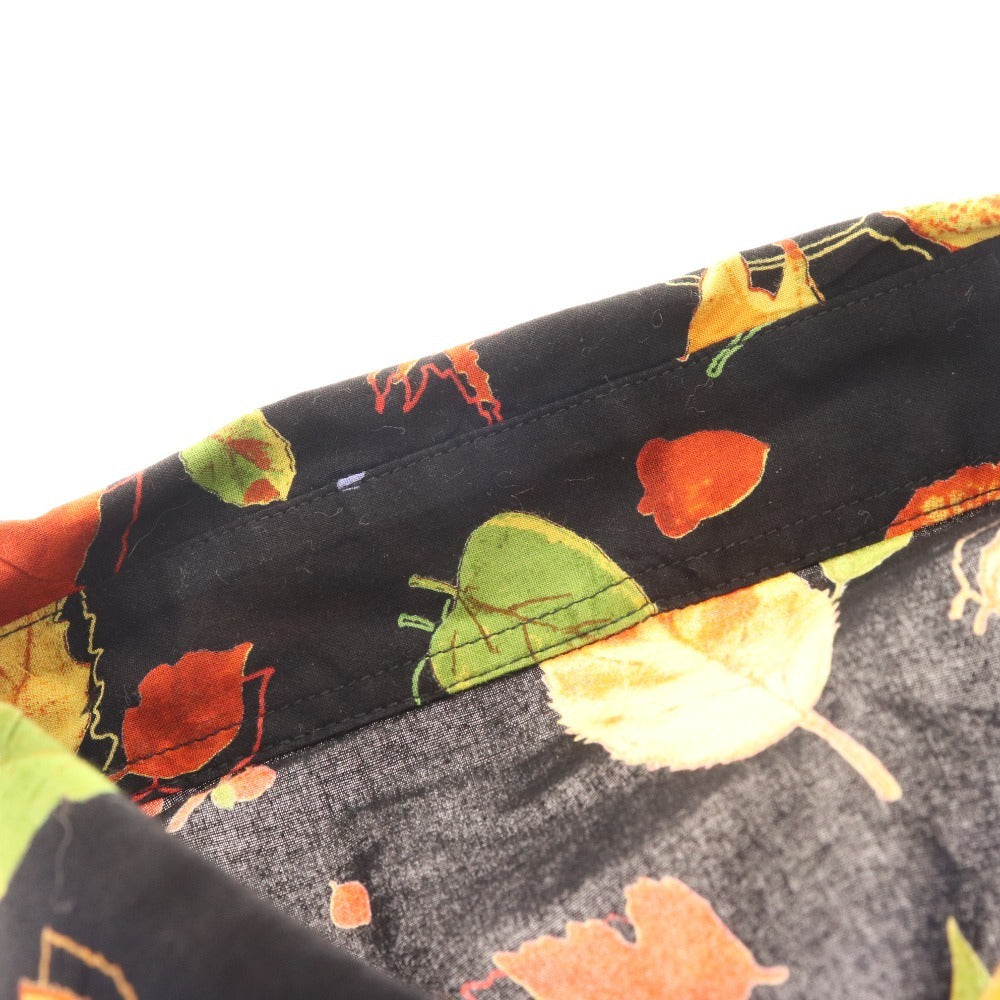 ■ Papas Shirt Long Sleeve Top Autumn Autumn Leaves Pattern 100% Cotton Men's M Black