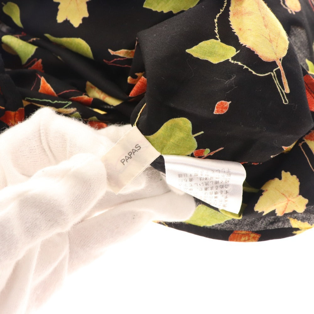 ■ Papas Shirt Long Sleeve Top Autumn Autumn Leaves Pattern 100% Cotton Men's M Black