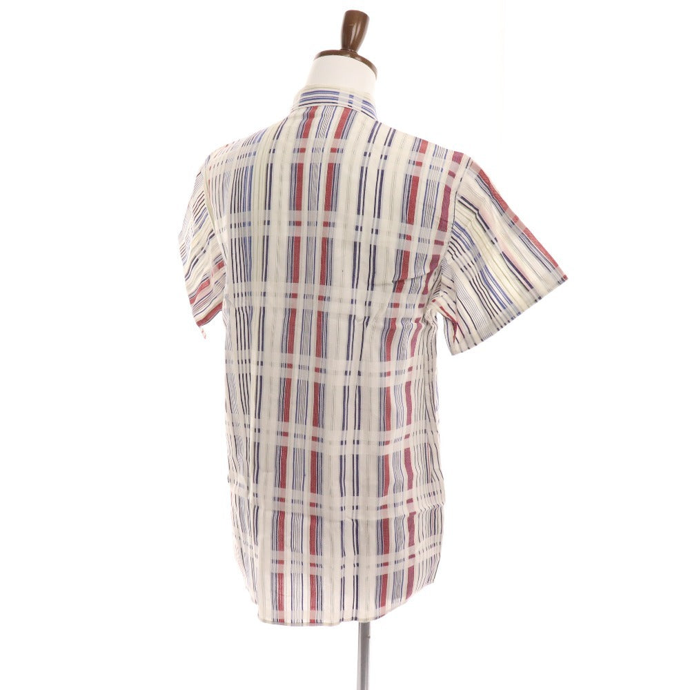 ■ Missoni shirt, short sleeve, top, check pattern, cotton, men's size 50, white, blue, red