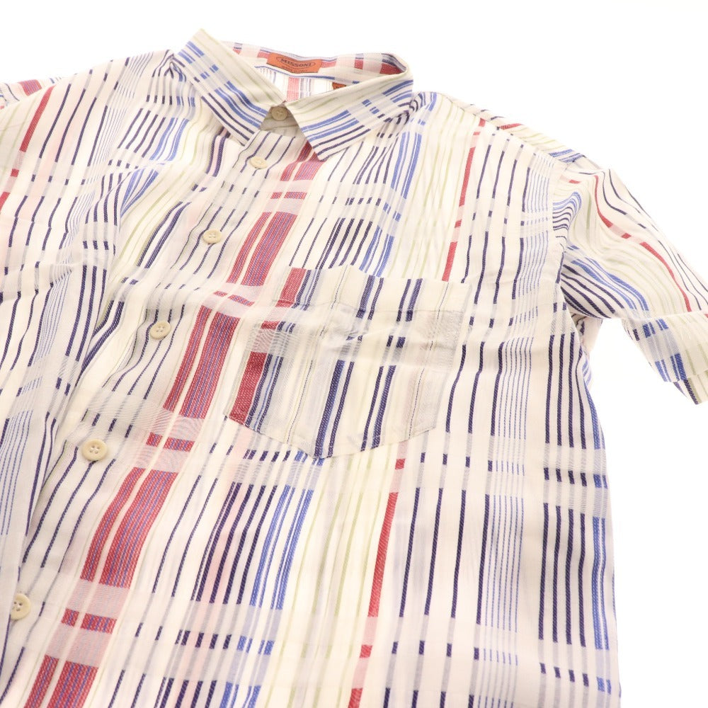 ■ Missoni shirt, short sleeve, top, check pattern, cotton, men's size 50, white, blue, red