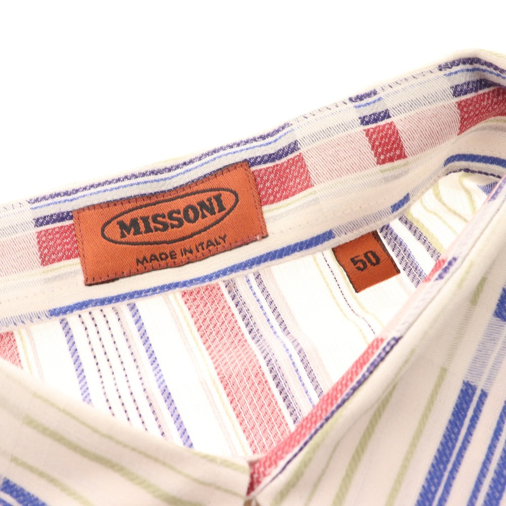 ■ Missoni shirt, short sleeve, top, check pattern, cotton, men's size 50, white, blue, red