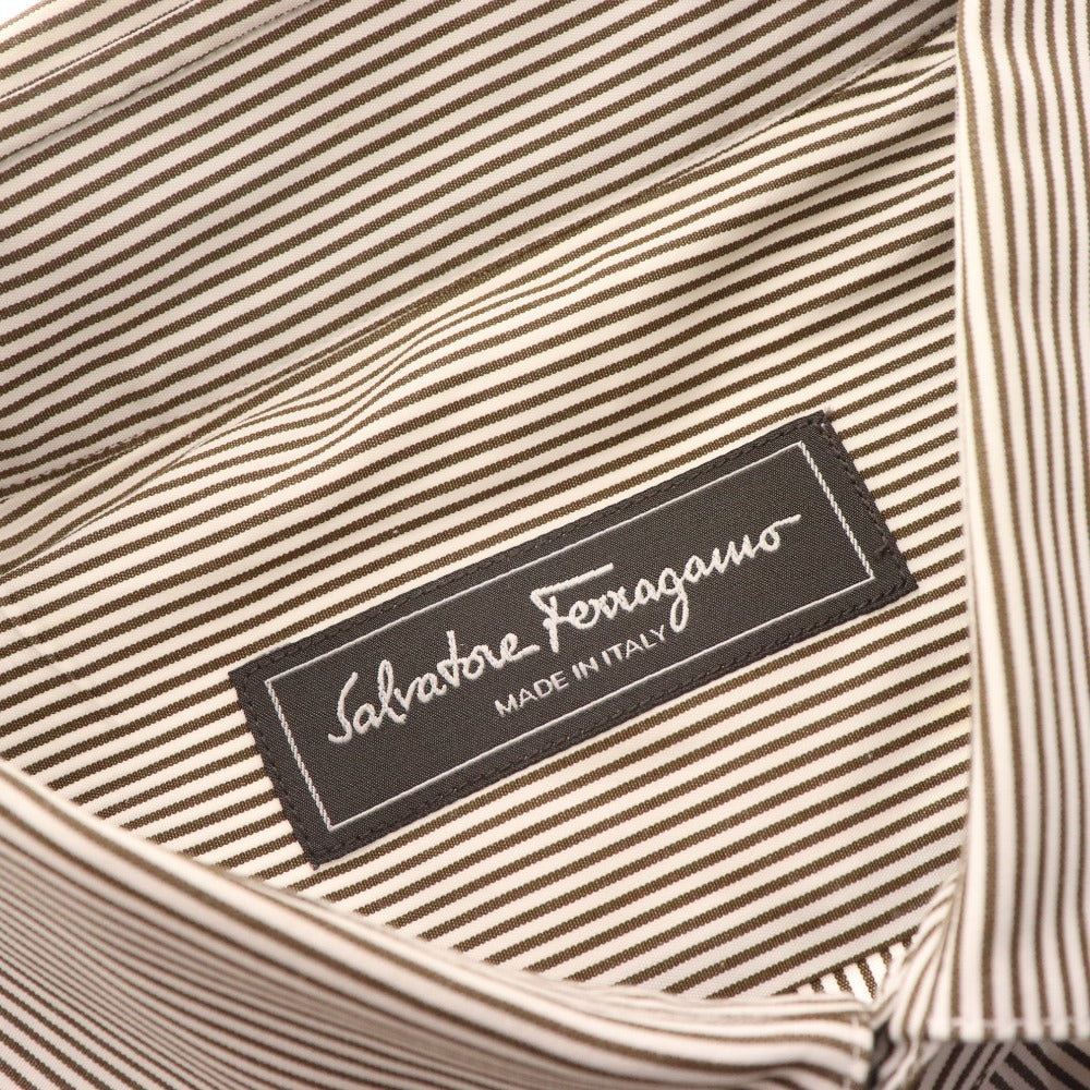 ■ Salvatore Ferragamo Shirt Long Sleeve Top Striped Cotton 100% Men's XL White Black