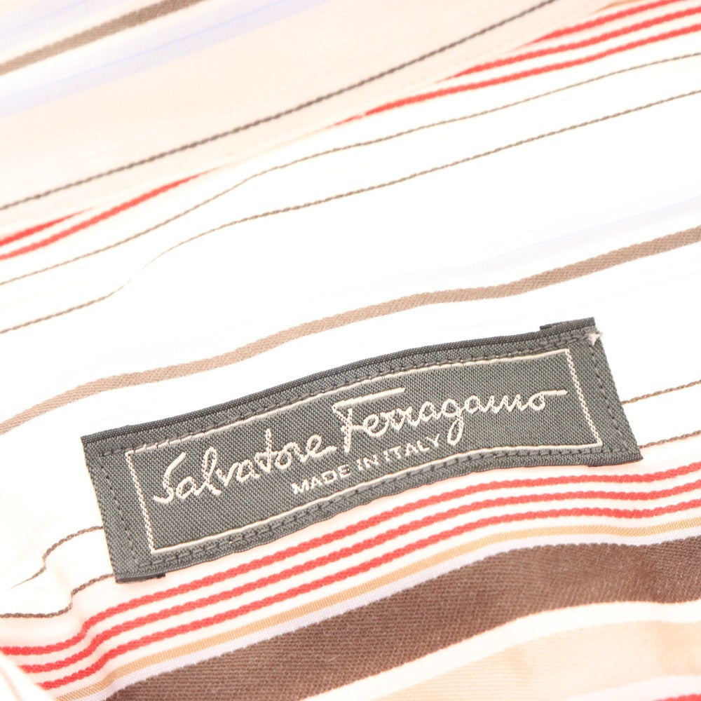 ■ Salvatore Ferragamo Shirt Short Sleeve Top Striped Cotton 100% Men's XL White Red