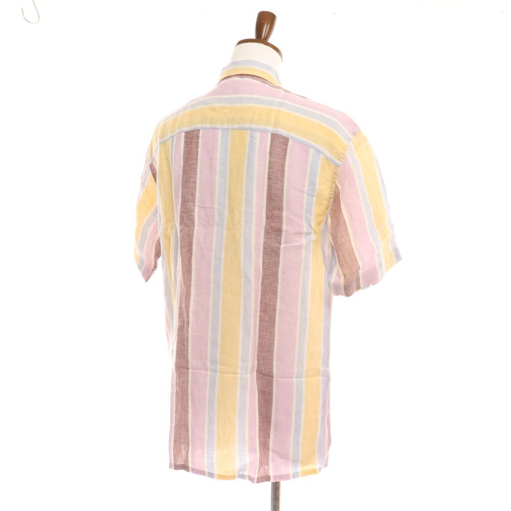 ■ Salvatore Ferragamo Shirt Short Sleeve Top Striped Linen 100% Men's M Pink Blue Yellow