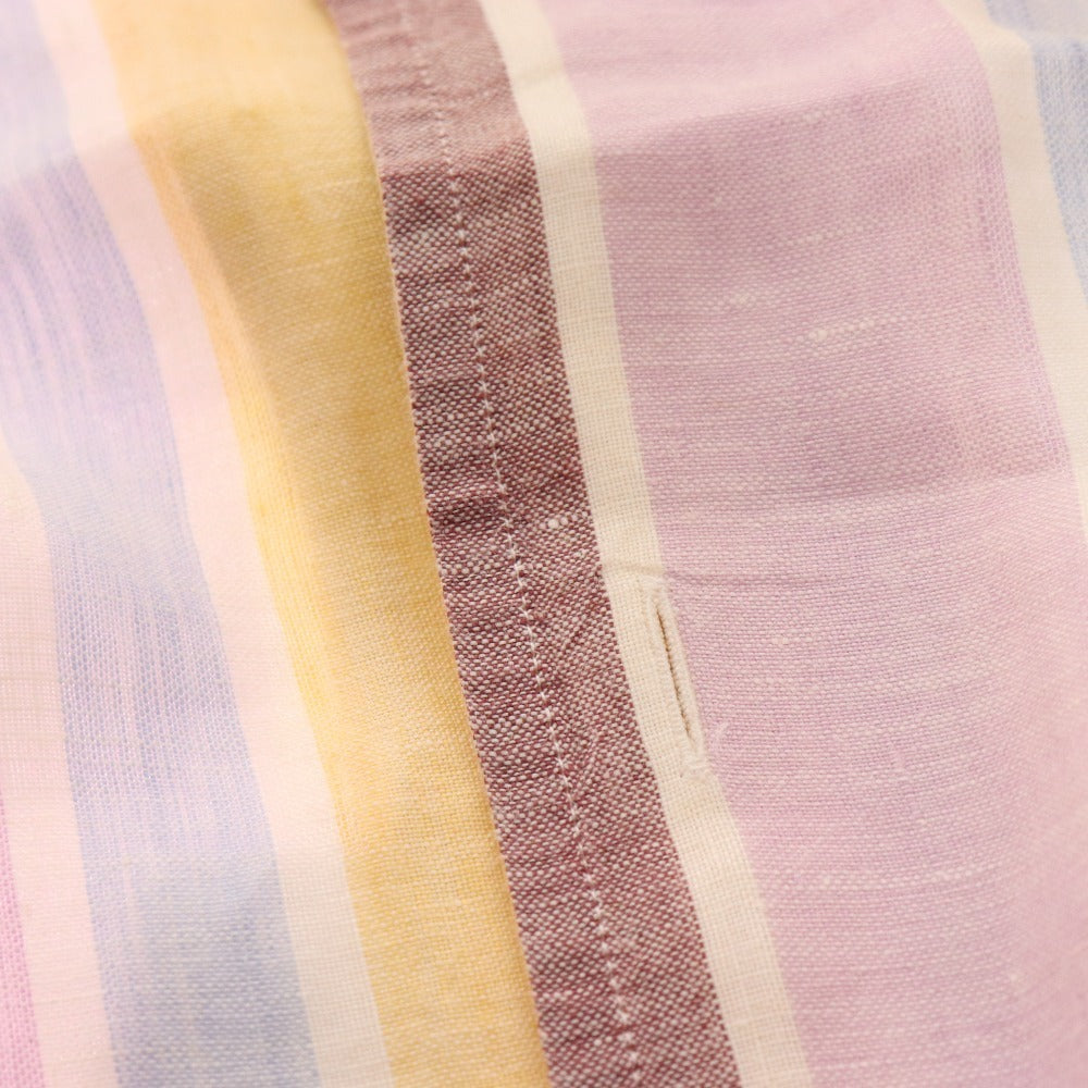 ■ Salvatore Ferragamo Shirt Short Sleeve Top Striped Linen 100% Men's M Pink Blue Yellow