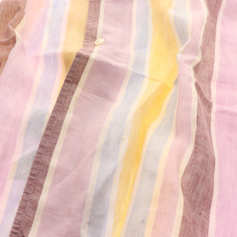 ■ Salvatore Ferragamo Shirt Short Sleeve Top Striped Linen 100% Men's M Pink Blue Yellow