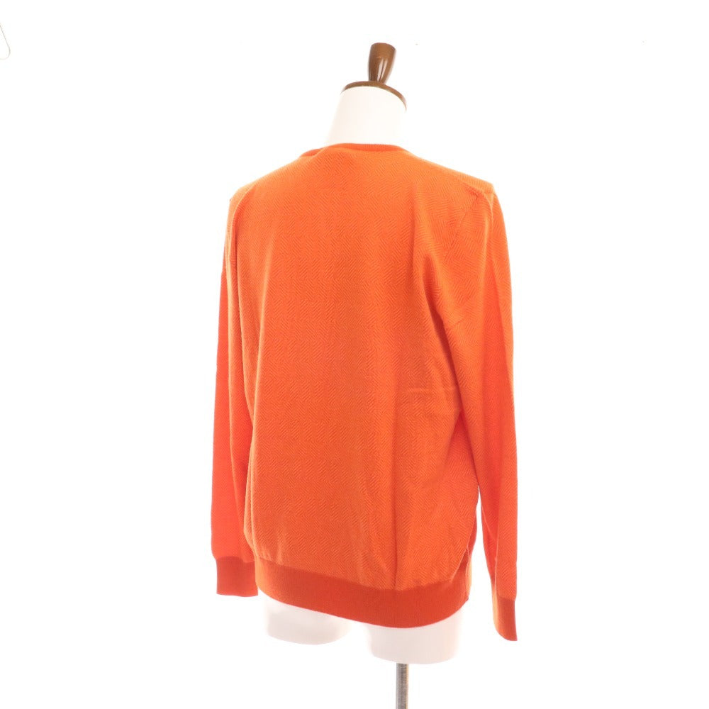 ■ Salvatore Ferragamo knit long sleeve top V-neck 100% wool men's M orange