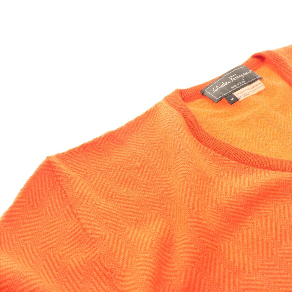 ■ Salvatore Ferragamo knit long sleeve top V-neck 100% wool men's M orange