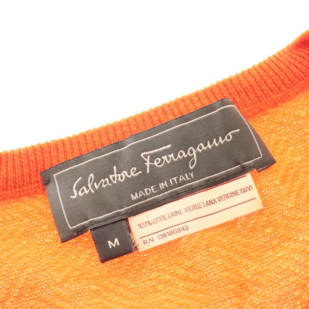 ■ Salvatore Ferragamo knit long sleeve top V-neck 100% wool men's M orange