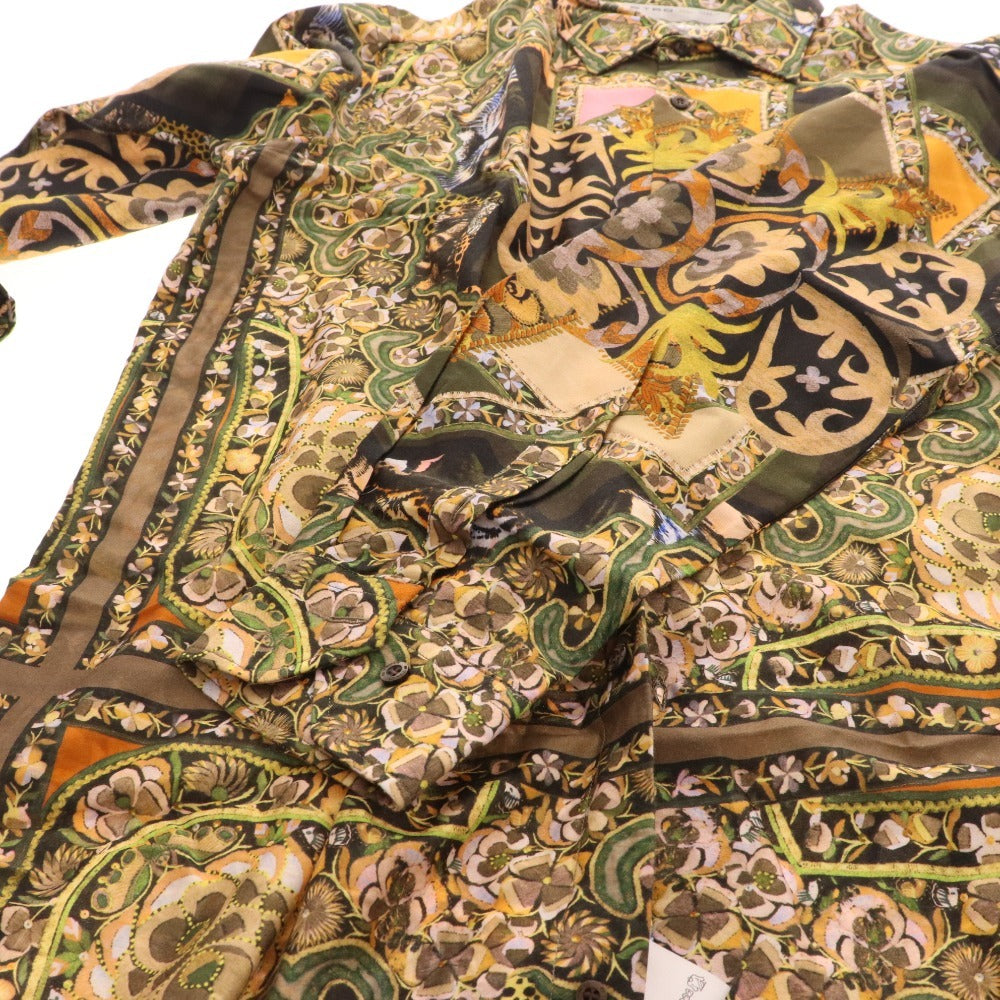 ■ Etro shirt, long sleeves, top, all-over pattern, 100% cotton, men's, XL, khaki, orange