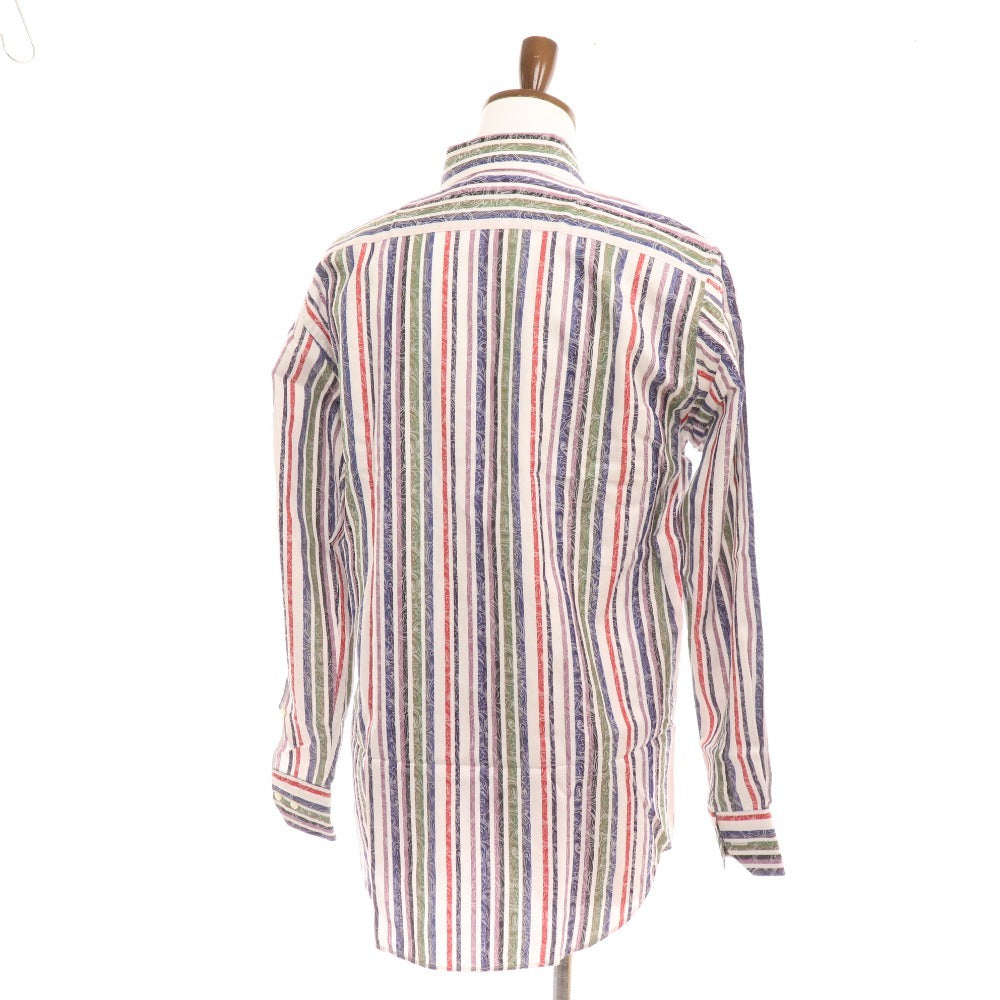 ■ Etro shirt, long sleeves, top, striped, 100% cotton, men's, size 41, white, purple, red, blue