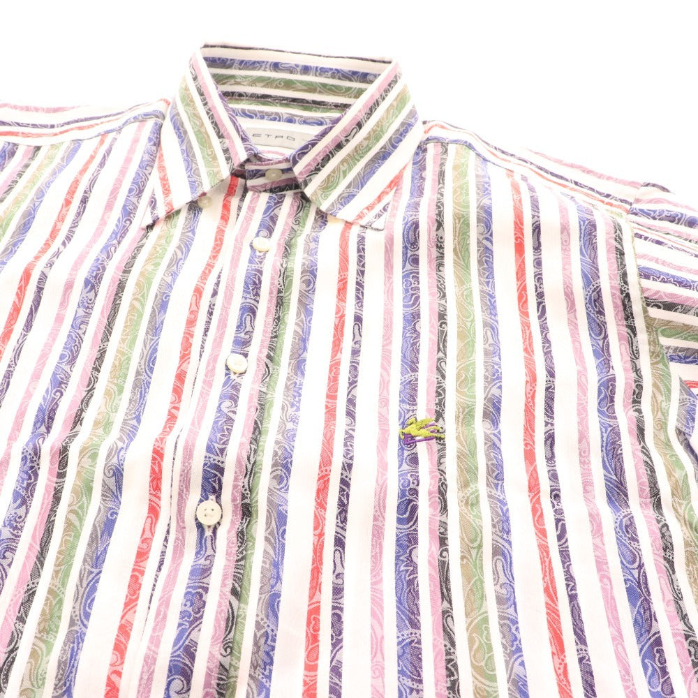 ■ Etro shirt, long sleeves, top, striped, 100% cotton, men's, size 41, white, purple, red, blue