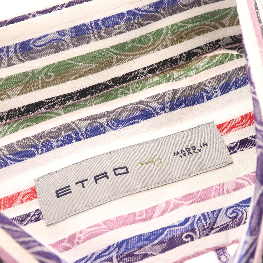 ■ Etro shirt, long sleeves, top, striped, 100% cotton, men's, size 41, white, purple, red, blue