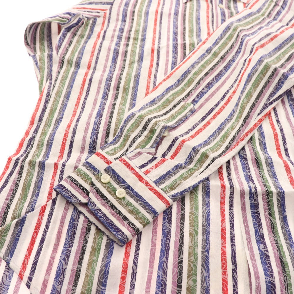 ■ Etro shirt, long sleeves, top, striped, 100% cotton, men's, size 41, white, purple, red, blue