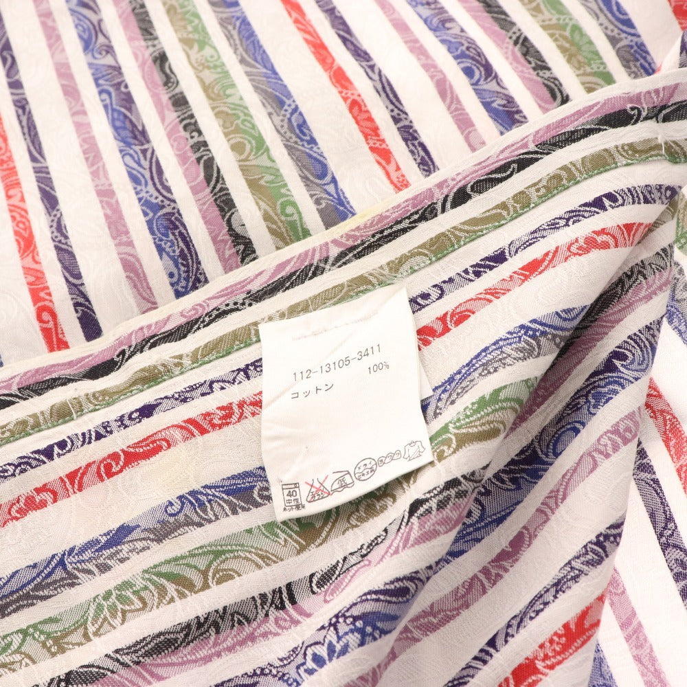 ■ Etro shirt, long sleeves, top, striped, 100% cotton, men's, size 41, white, purple, red, blue