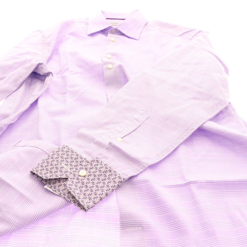 ■ Etro shirt, long sleeves, top, check, 100% cotton, men's, size 43, purple