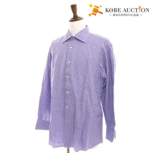 ■ Etro shirt, long sleeves, top, all-over pattern, 100% cotton, men's, size 43, blue