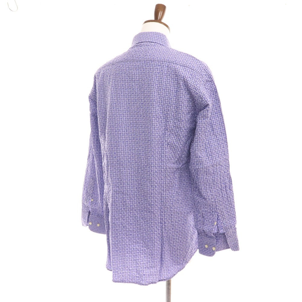 ■ Etro shirt, long sleeves, top, all-over pattern, 100% cotton, men's, size 43, blue