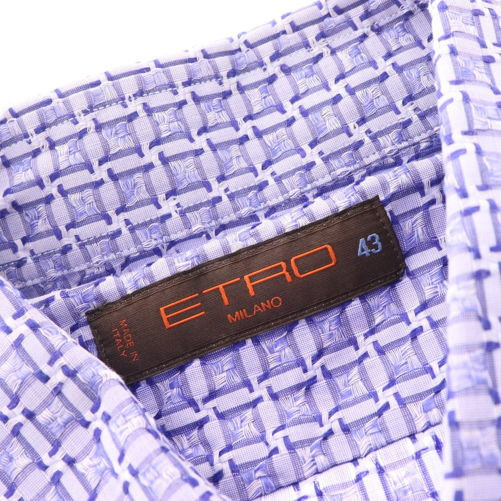 ■ Etro shirt, long sleeves, top, all-over pattern, 100% cotton, men's, size 43, blue