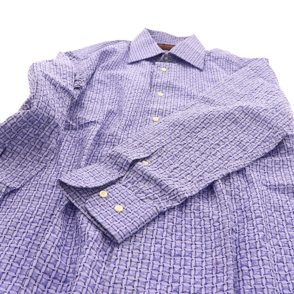 ■ Etro shirt, long sleeves, top, all-over pattern, 100% cotton, men's, size 43, blue