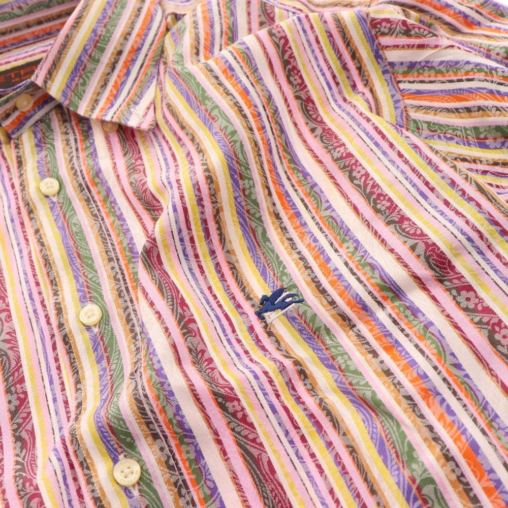 ■ Etro shirt, long sleeves, top, striped, 100% cotton, men's, size 41, colorful