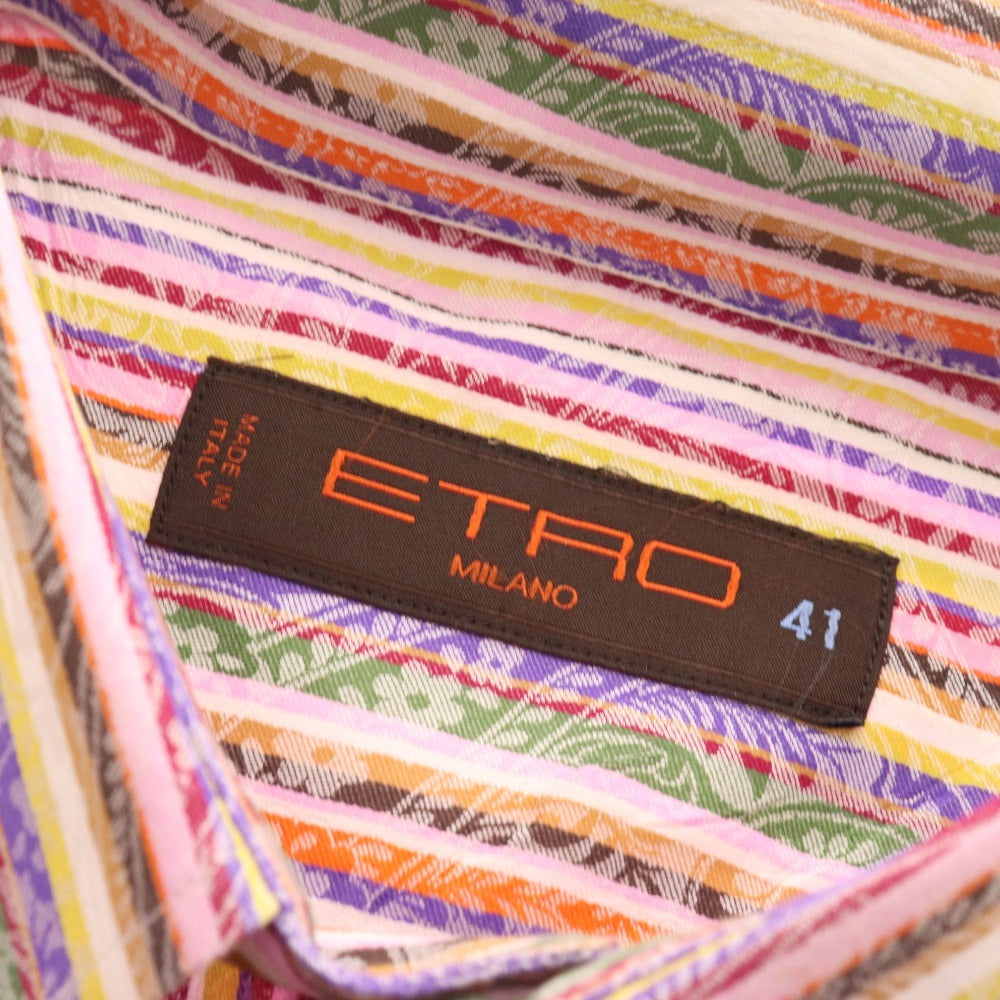 ■ Etro shirt, long sleeves, top, striped, 100% cotton, men's, size 41, colorful