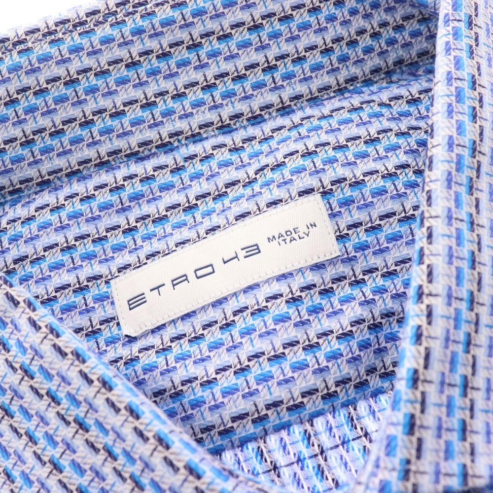 ■ Etro shirt, long sleeves, top, 100% cotton, men's, size 43, blue