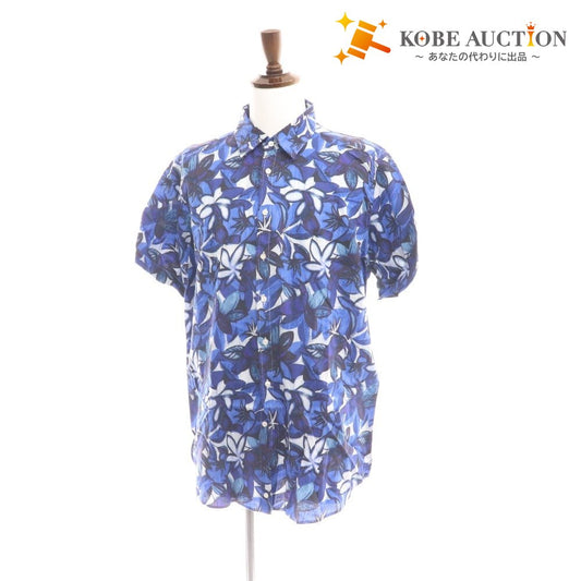 ■ Etro shirt, short sleeves, top, all-over floral print, 100% cotton, men's, XL, blue