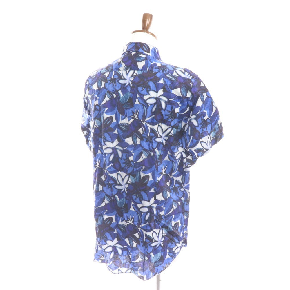 ■ Etro shirt, short sleeves, top, all-over floral print, 100% cotton, men's, XL, blue