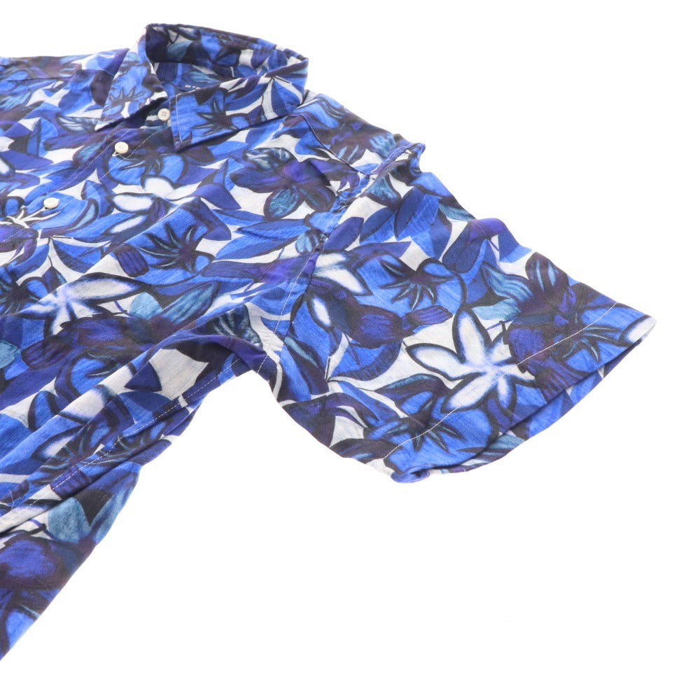 ■ Etro shirt, short sleeves, top, all-over floral print, 100% cotton, men's, XL, blue