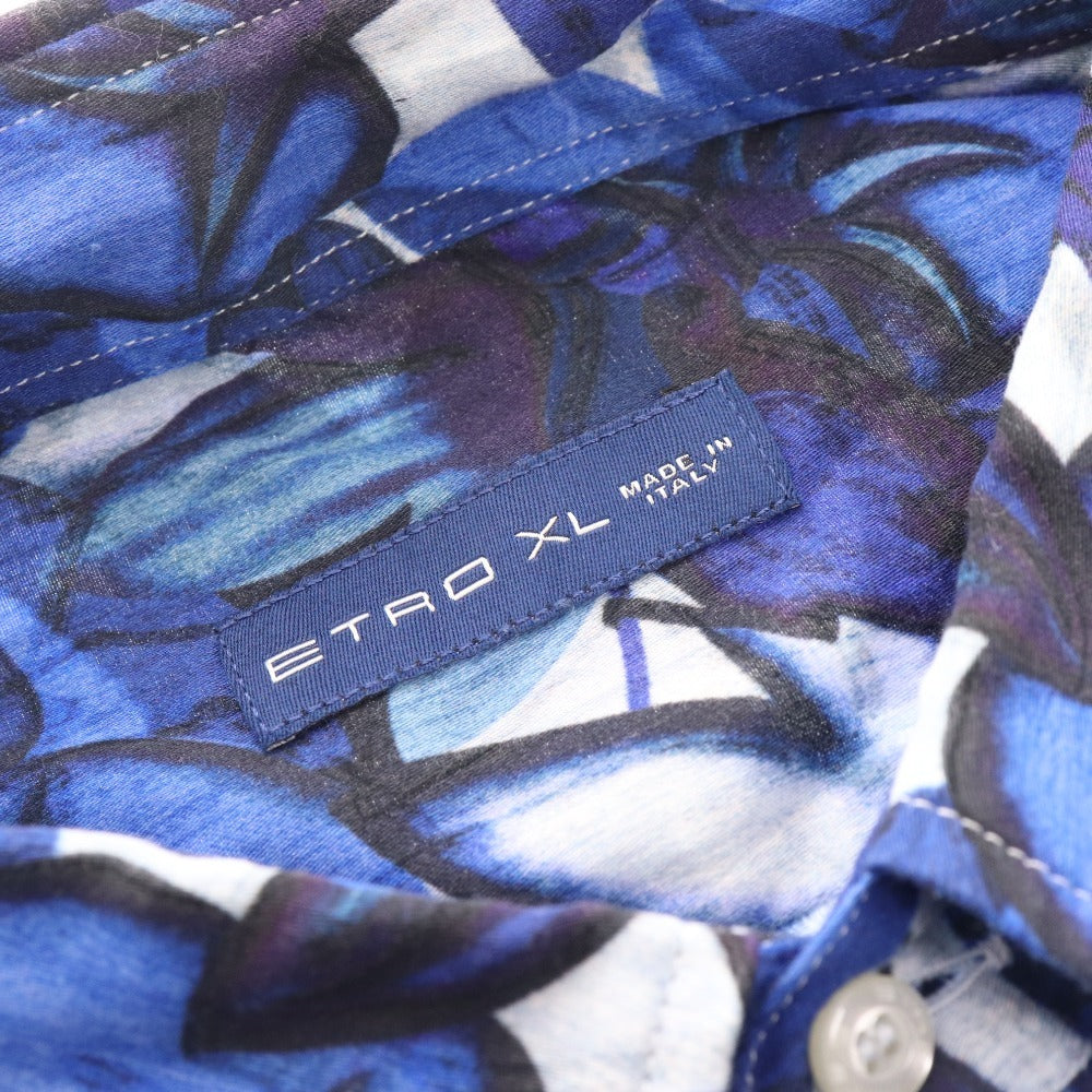 ■ Etro shirt, short sleeves, top, all-over floral print, 100% cotton, men's, XL, blue