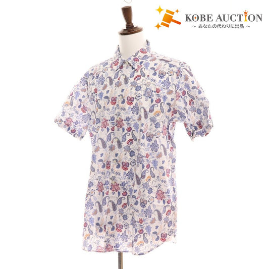 ■ Etro shirt, short sleeves, top, all-over floral print, 100% cotton, men's, XL, white, blue