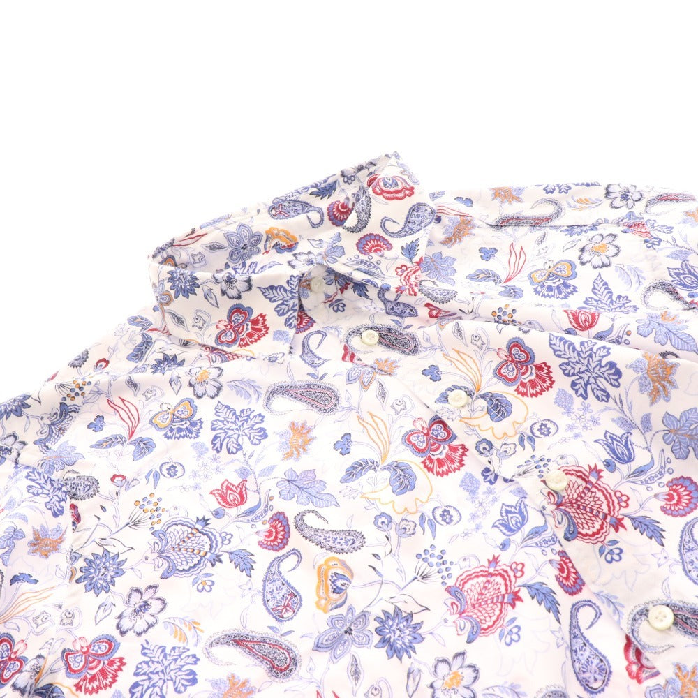 ■ Etro shirt, short sleeves, top, all-over floral print, 100% cotton, men's, XL, white, blue